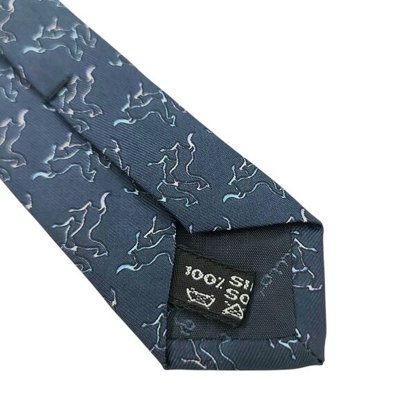 Salvatore Ferragamo Tie Mens Blue Silk Narrow Luxury Designer Made in Italy - Picture 11 of 13
